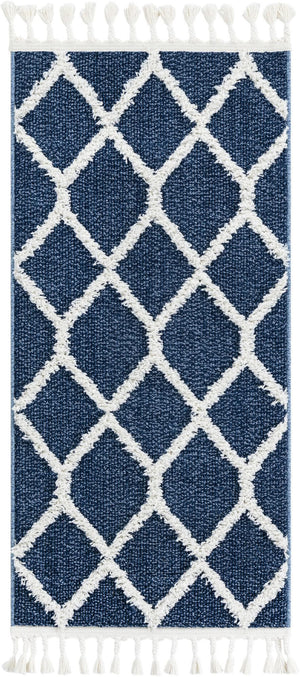 Blue 2' x 4' 1 Boho Runner Area Rug 100% Polyester With Cotton Backing Geometric Modern Boho Bohemian Decor Carpet for Living Rooms Office Dining Kitchen Unique Interior Design for Sale at Rug Engine