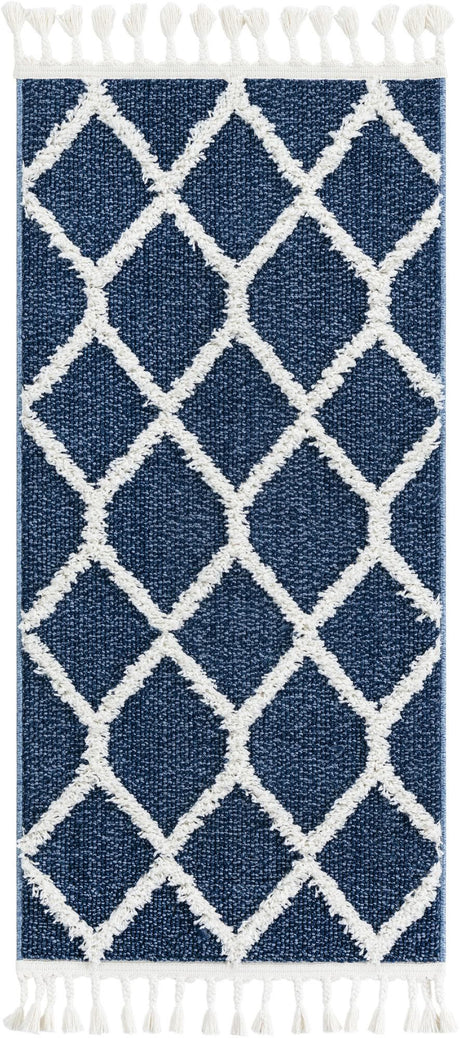 Blue 2' x 4' 1 Boho Runner Area Rug 100% Polyester With Cotton Backing Geometric Modern Boho Bohemian Decor Carpet for Living Rooms Office Dining Kitchen Unique Interior Design for Sale at Rug Engine
