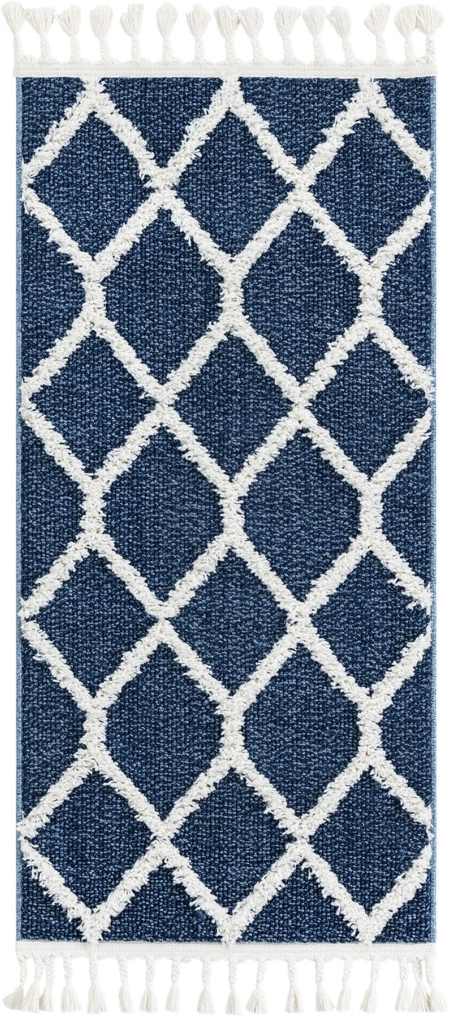 Blue 2' x 4' 1 Boho Runner Area Rug 100% Polyester With Cotton Backing Geometric Modern Boho Bohemian Decor Carpet for Living Rooms Office Dining Kitchen Unique Interior Design for Sale at Rug Engine