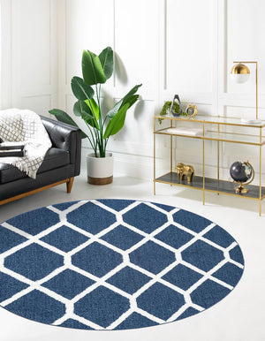 Blue 7' 10 x 7' 10 Boho Round Area Rug 100% Polyester With Cotton Backing Geometric Modern Boho Bohemian Decor Carpet for Living Rooms Office Dining Kitchen Unique Interior Design for Sale at Rug Engine