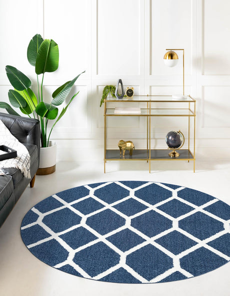 Blue 3' 3 x 3' 3 Boho Round Area Rug 100% Polyester With Cotton Backing Geometric Modern Boho Bohemian Decor Carpet for Living Rooms Office Dining Kitchen Unique Interior Design for Sale at Rug Engine