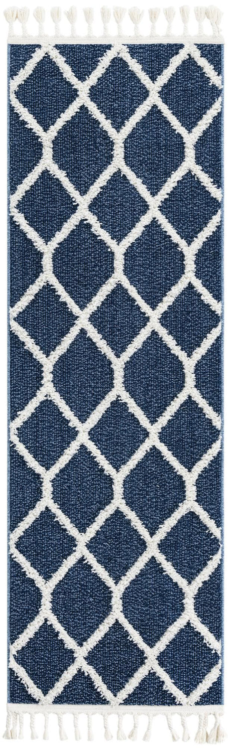 Blue 2' x 6' 1 Boho Runner Area Rug 100% Polyester With Cotton Backing Geometric Modern Boho Bohemian Decor Carpet for Living Rooms Office Dining Kitchen Unique Interior Design for Sale at Rug Engine