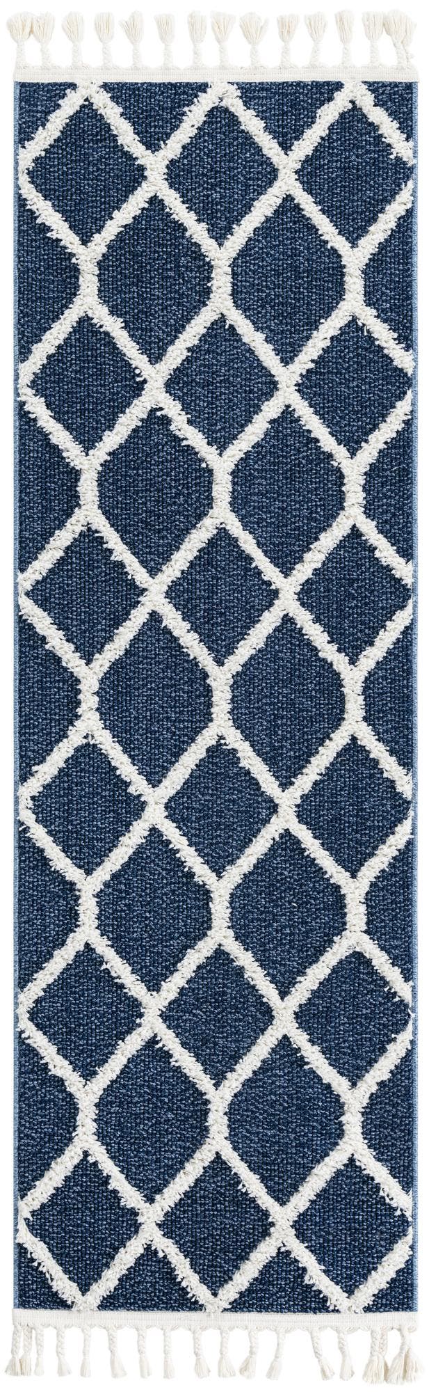 Blue 2' x 6' 1 Boho Runner Area Rug 100% Polyester With Cotton Backing Geometric Modern Boho Bohemian Decor Carpet for Living Rooms Office Dining Kitchen Unique Interior Design for Sale at Rug Engine