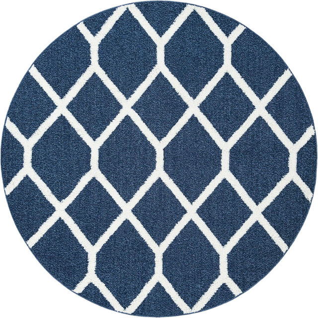 Blue 7' 10 x 7' 10 Boho Round Area Rug 100% Polyester With Cotton Backing Geometric Modern Boho Bohemian Decor Carpet for Living Rooms Office Dining Kitchen Unique Interior Design for Sale at Rug Engine