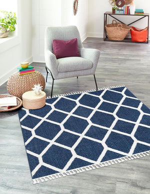 Blue 7' 10 x 7' 10 Boho Square Area Rug 100% Polyester With Cotton Backing Geometric Modern Boho Bohemian Decor Carpet for Living Rooms Office Dining Kitchen Unique Interior Design for Sale at Rug Engine