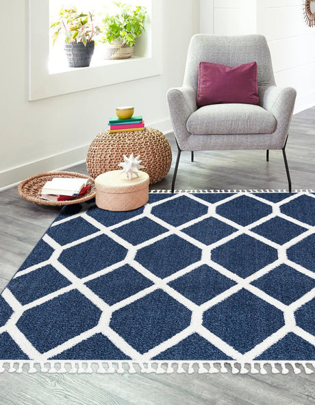 Blue 7' 10 x 7' 10 Boho Square Area Rug 100% Polyester With Cotton Backing Geometric Modern Boho Bohemian Decor Carpet for Living Rooms Office Dining Kitchen Unique Interior Design for Sale at Rug Engine