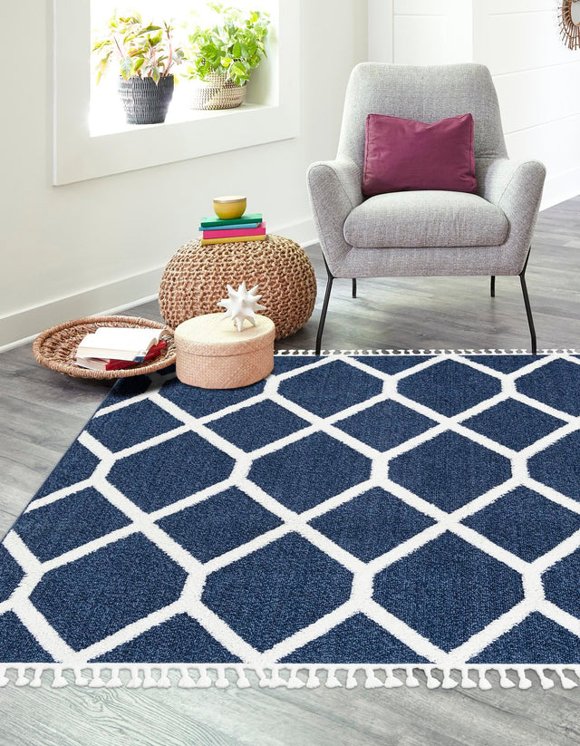 Blue 7' 10 x 7' 10 Boho Square Area Rug 100% Polyester With Cotton Backing Geometric Modern Boho Bohemian Decor Carpet for Living Rooms Office Dining Kitchen Unique Interior Design for Sale at Rug Engine