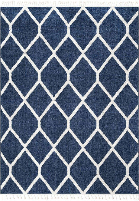 Blue 9' x 12' Boho Rectangle Area Rug 100% Polyester With Cotton Backing Geometric Modern Boho Bohemian Decor Carpet for Living Rooms Office Dining Kitchen Unique Interior Design for Sale at Rug Engine