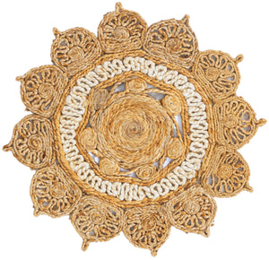 Natural and White 2' x 2' Braided Jute Round Rug