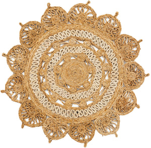 Natural and White 3' 1 x 3' 1 Braided Jute Round Rug