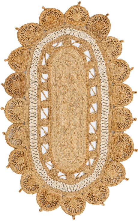 Natural and White 3' 1 x 5' 1 Braided Jute Oval Rug