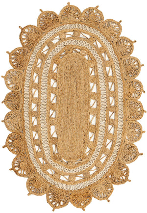 Natural and White 4' 1 x 6' 1 Braided Jute Oval Rug