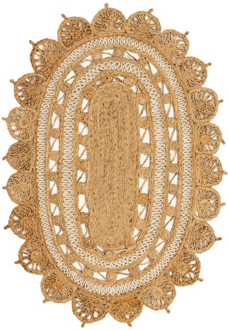 Natural and White 4' 1 x 6' 1 Braided Jute Oval Rug