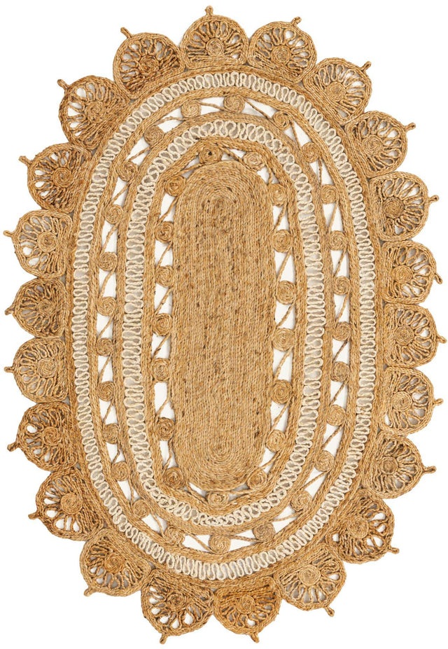 Natural and White 4' 1 x 6' 1 Braided Jute Oval Rug