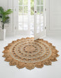 Natural and White 3' 1 x 3' 1 Braided Jute Round Rug