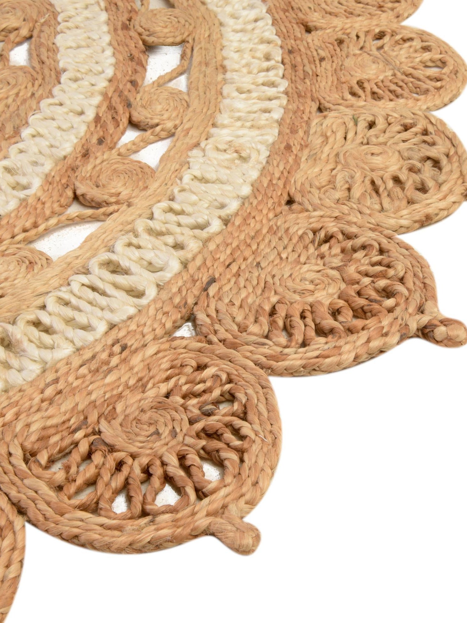 Natural and White 4' 1 x 4' 1 Braided Jute Round Area Rug 100% Jute Hand Braided Natural Eco-Friendly Boho Style Carpet for Living Rooms Dining Office Space Dorms for Sale at Rug Engine