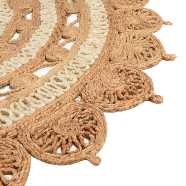 Natural and White 3' 1 x 3' 1 Braided Jute Round Rug