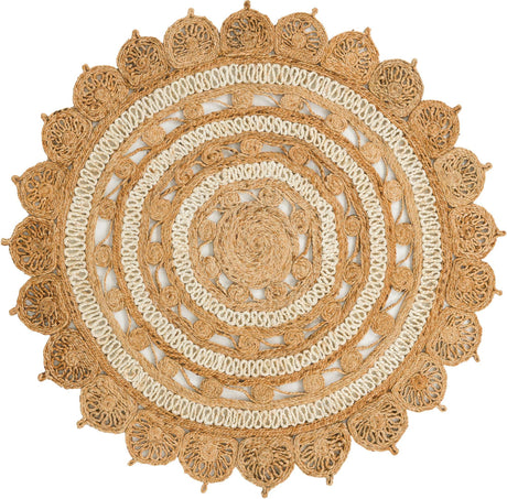 Natural and White 5' 1 x 5' 1 Braided Jute Round Rug
