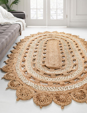 Natural and White 2' x 3' 1 Braided Jute Oval Rug