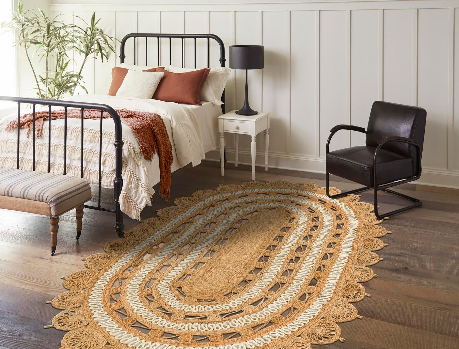 Natural and White 4' 1 x 6' 1 Braided Jute Oval Area Rug 100% Jute Hand Braided Natural Eco-Friendly Boho Style Carpet for Living Rooms Dining Office Space Dorms for Sale at Rug Engine