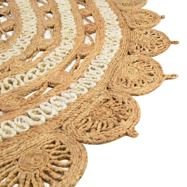 Natural and White 5' 1 x 8' Braided Jute Oval Rug
