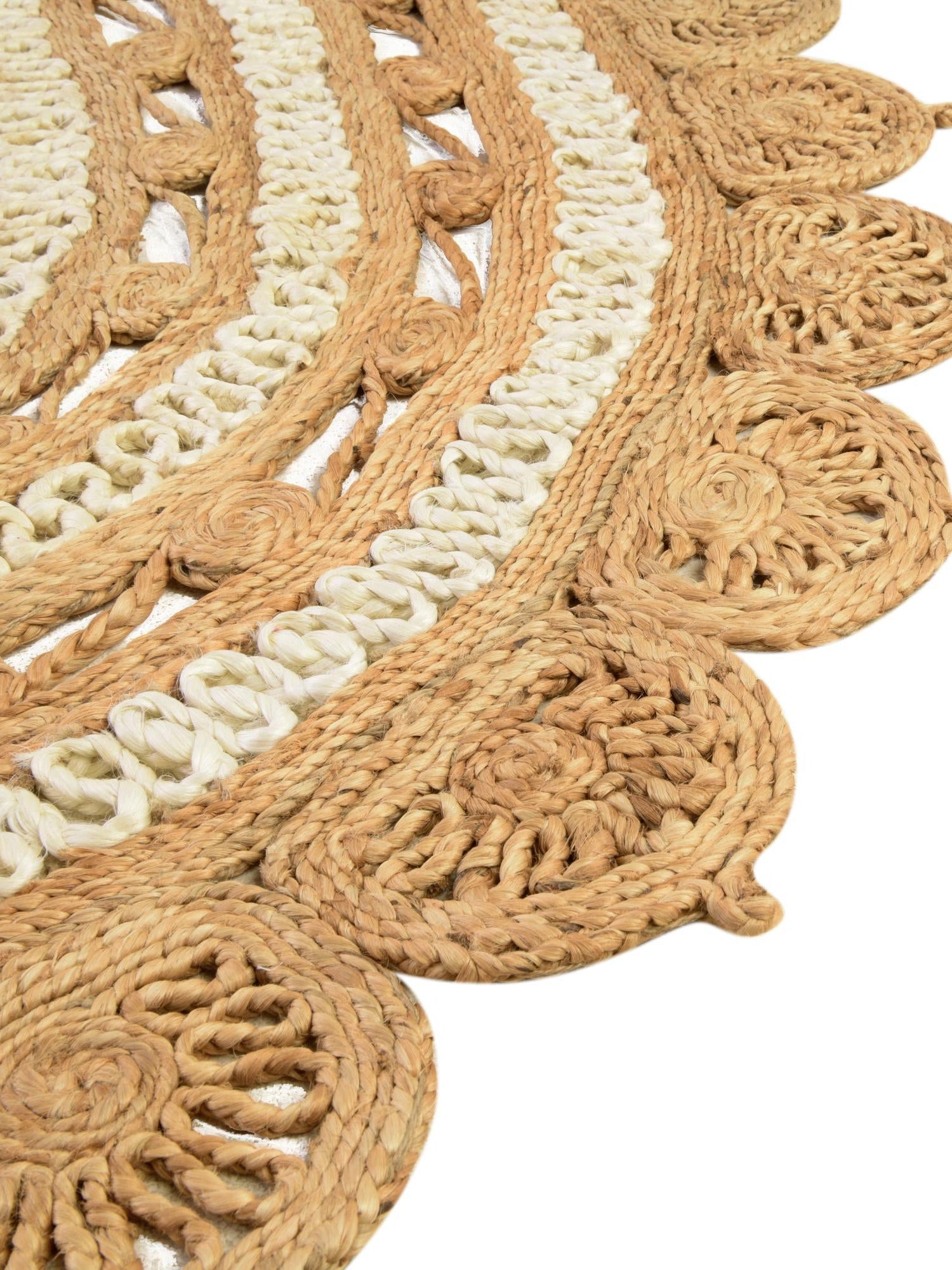 Natural and White 3' 1 x 5' 1 Braided Jute Oval Area Rug 100% Jute Hand Braided Natural Eco-Friendly Boho Style Carpet for Living Rooms Dining Office Space Dorms for Sale at Rug Engine