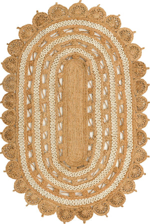 Natural and White 5' 1 x 8' Braided Jute Oval Rug
