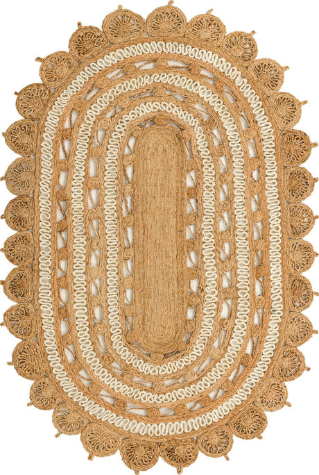 Natural and White 5' 1 x 8' Braided Jute Oval Rug