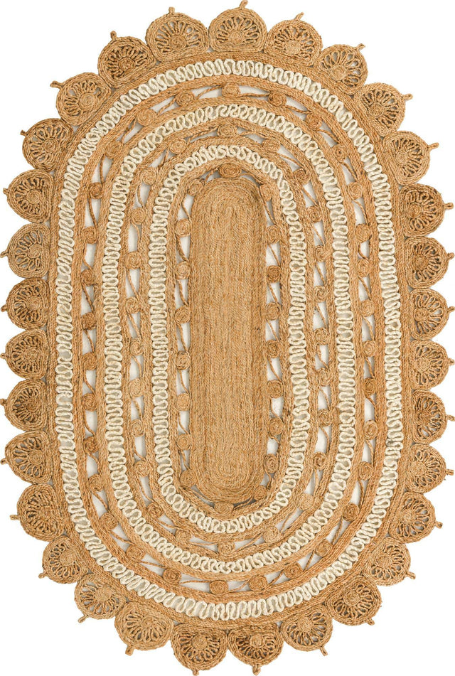 Natural and White 5' 1 x 8' Braided Jute Oval Rug