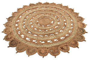 Natural and White 6' 1 x 6' 1 Braided Jute Round Rug