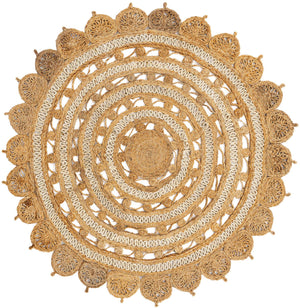 Natural and White 6' 1 x 6' 1 Braided Jute Round Rug