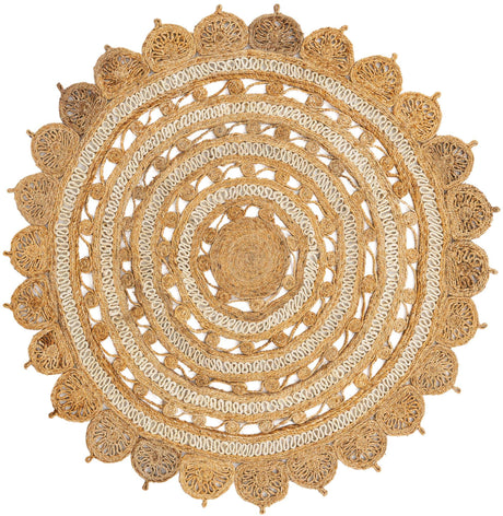 Natural and White 6' 1 x 6' 1 Braided Jute Round Rug