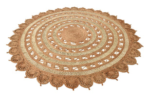 Natural and White 8' x 8' Braided Jute Round Rug