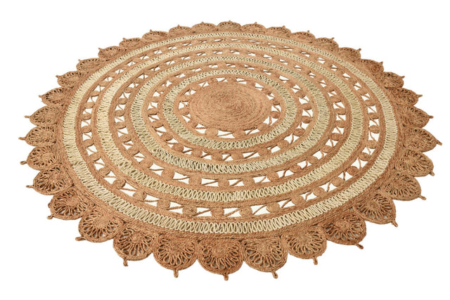 Natural and White 8' x 8' Braided Jute Round Rug