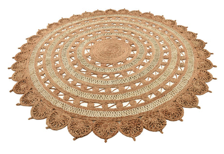 Natural and White 7' 10 x 7' 10 Braided Jute Round Area Rug 100% Jute Hand Braided Natural Eco-Friendly Boho Style Carpet for Living Rooms Dining Office Space Dorms for Sale at Rug Engine