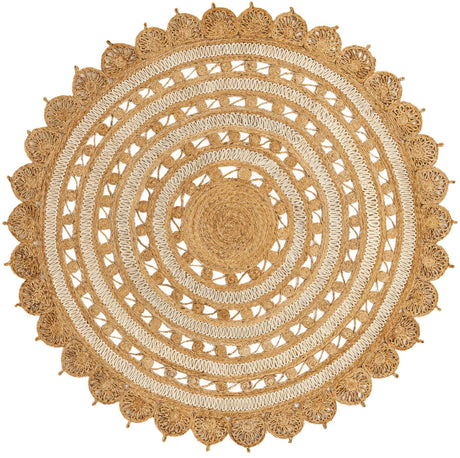 Natural and White 8' x 8' Braided Jute Round Rug