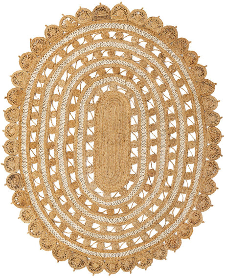 Natural and White 8' x 10' Braided Jute Oval Rug