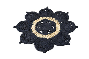 Navy Blue and White 2' x 2' Braided Jute Round Rug