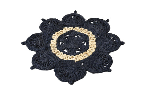 Navy Blue and White 2' x 2' Braided Jute Round Area Rug 100% Jute Hand Braided Natural Eco-Friendly Boho Style Carpet for Living Rooms Dining Office Space Dorms for Sale at Rug Engine