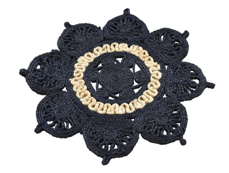 Navy Blue and White 2' x 2' Braided Jute Round Area Rug 100% Jute Hand Braided Natural Eco-Friendly Boho Style Carpet for Living Rooms Dining Office Space Dorms for Sale at Rug Engine