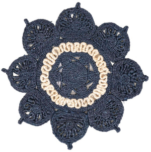 Navy Blue and White 2' x 2' Braided Jute Round Rug