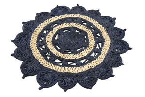 Navy Blue and White 3' 1 x 3' 1 Braided Jute Round Rug