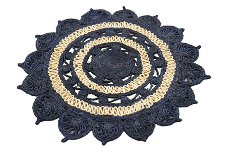 Navy Blue and White 3' 1 x 3' 1 Braided Jute Round Area Rug 100% Jute Hand Braided Natural Eco-Friendly Boho Style Carpet for Living Rooms Dining Office Space Dorms for Sale at Rug Engine