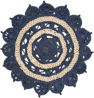 Navy Blue and White 3' 1 x 3' 1 Braided Jute Round Rug
