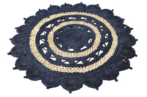 Navy Blue and White 4' 1 x 4' 1 Braided Jute Round Rug