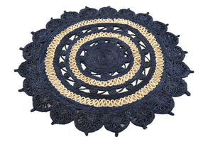 Navy Blue and White 4' 1 x 4' 1 Braided Jute Round Rug