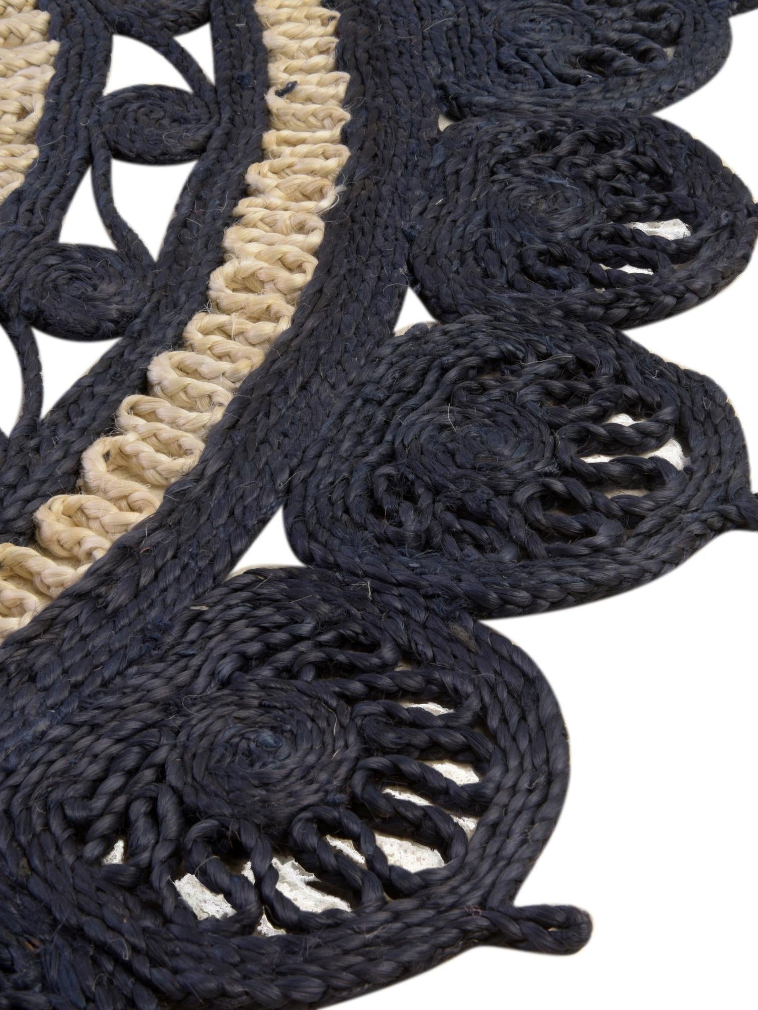 Navy Blue and White 5' 1 x 5' 1 Braided Jute Round Area Rug 100% Jute Hand Braided Natural Eco-Friendly Boho Style Carpet for Living Rooms Dining Office Space Dorms for Sale at Rug Engine