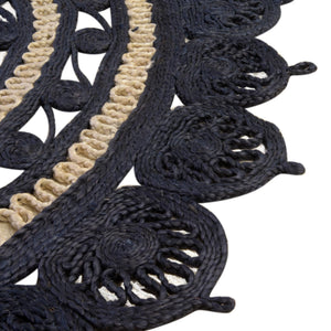 Navy Blue and White 2' x 2' Braided Jute Round Rug