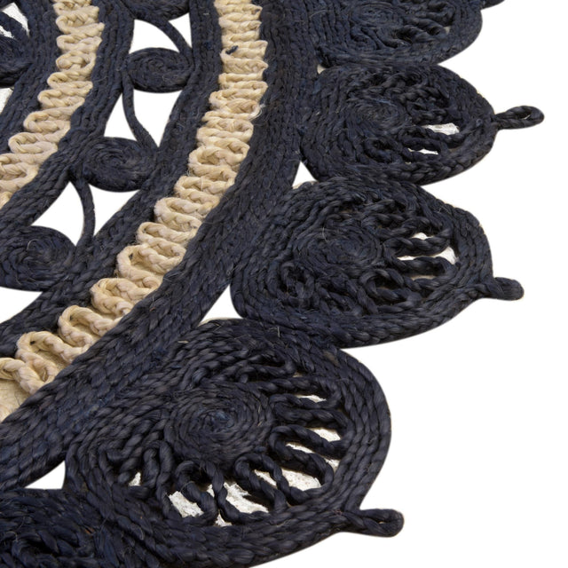 Navy Blue and White 2' x 2' Braided Jute Round Rug