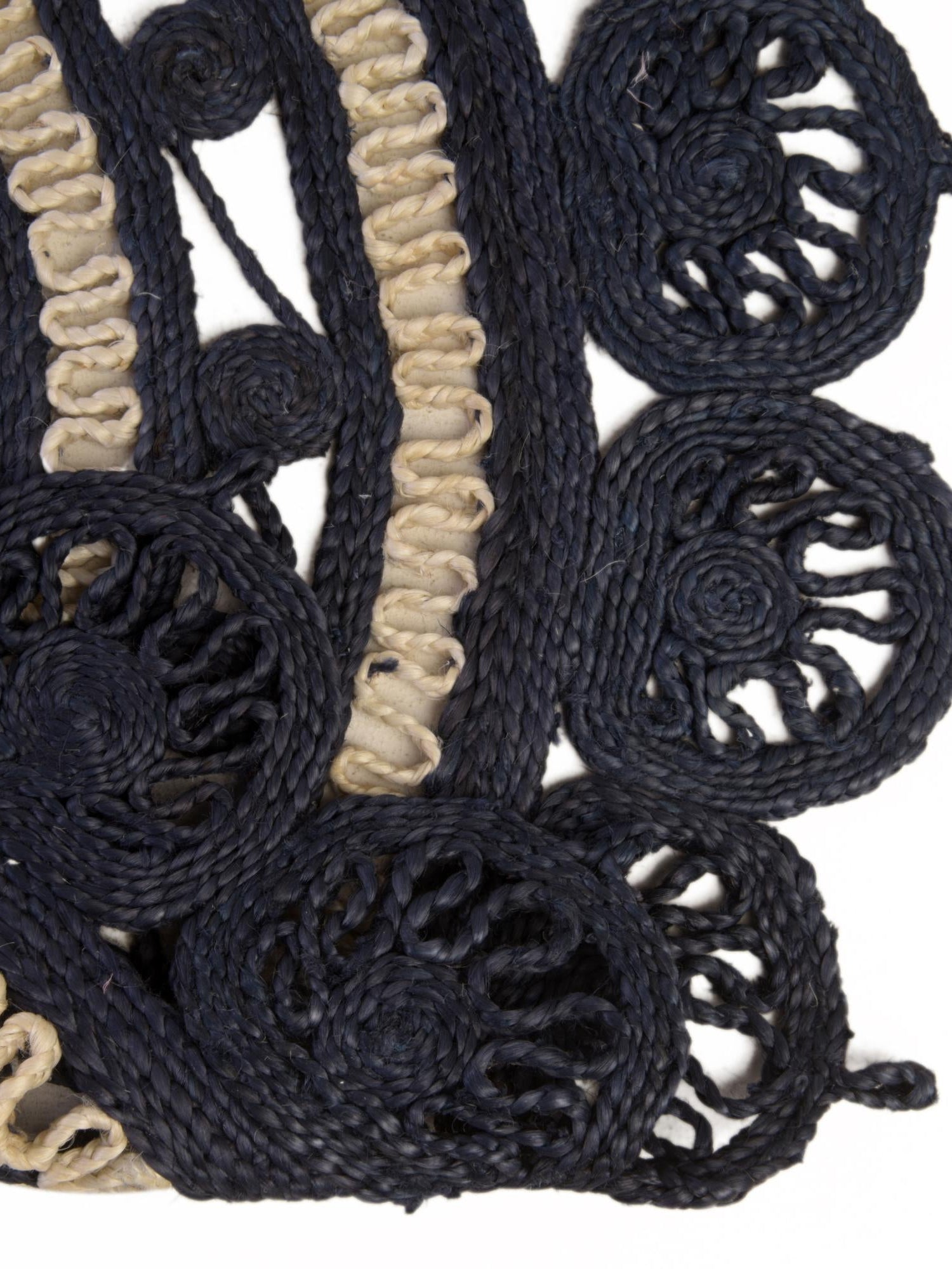 Navy Blue and White 3' 1 x 3' 1 Braided Jute Round Area Rug 100% Jute Hand Braided Natural Eco-Friendly Boho Style Carpet for Living Rooms Dining Office Space Dorms for Sale at Rug Engine